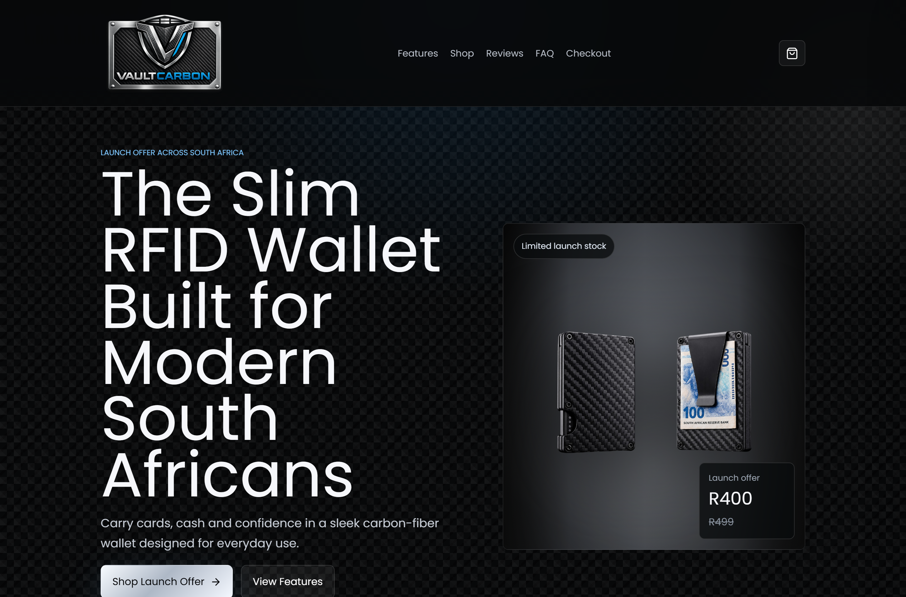 VaultCarbon desktop website preview