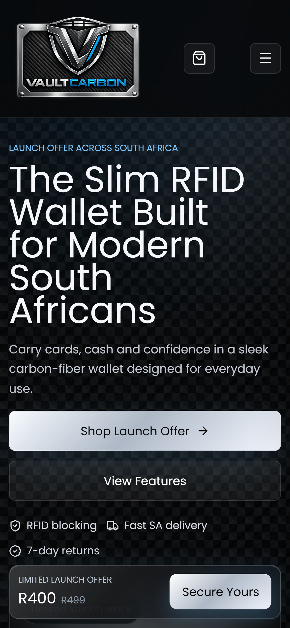VaultCarbon mobile website preview